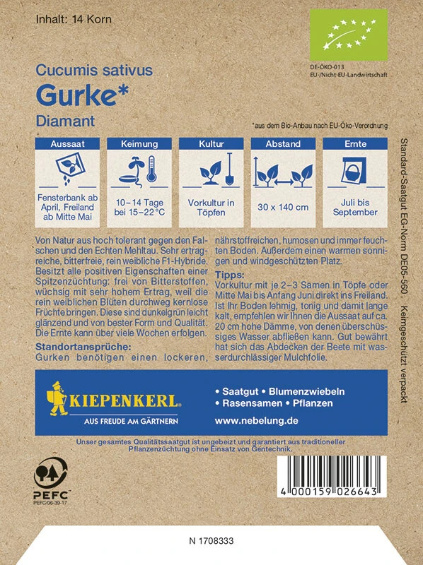 BIO Einlegegurken Traubengurken Diamant F1 Parthenocarp Tolerant Biosaatgut 4 BIO Einlegegurken Traubengurken Diamant F1 Parthenocarp Tolerant Biosaatgut – Bild 2