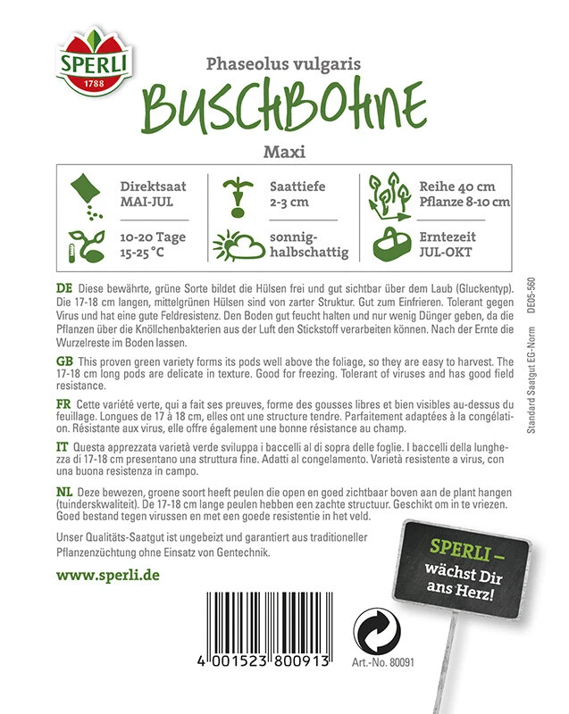 Buschbohne Maxi, Bringt Ca. 17 - 18 Cm Lange Fleischige Hülsen Von Zarter Struktur, Gut Zum Gefrieren Und Einwecken Geeignet 3 Buschbohne Maxi, Bringt Ca. 17 - 18 Cm Lange Fleischige Hülsen Von Zarter Struktur, Gut Zum Gefrieren Und Einwecken Geeignet