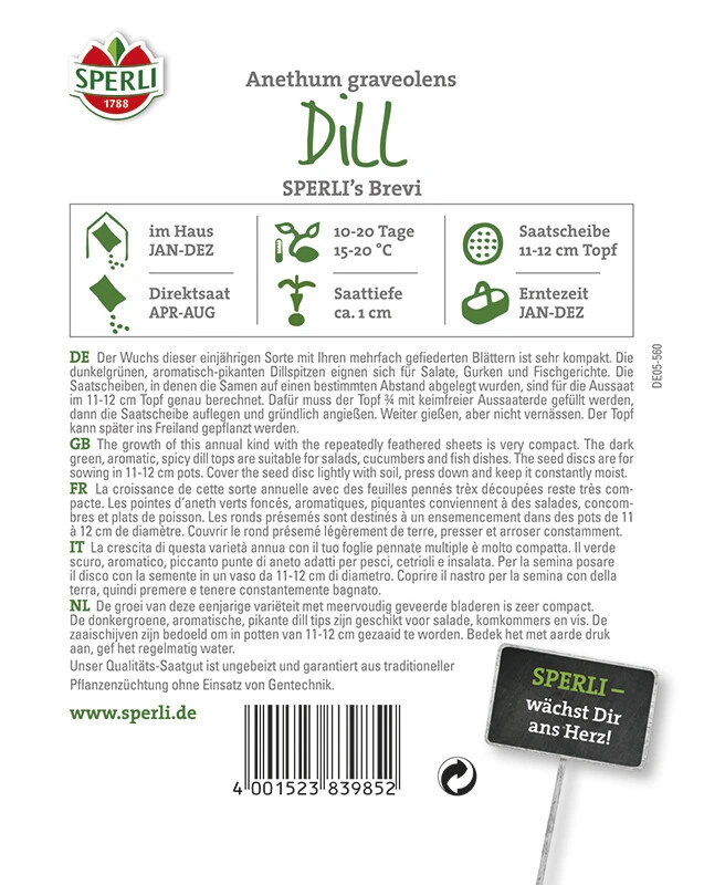 Dill Brevi, 5 Saatscheiben 3 Dill Brevi, 5 Saatscheiben
