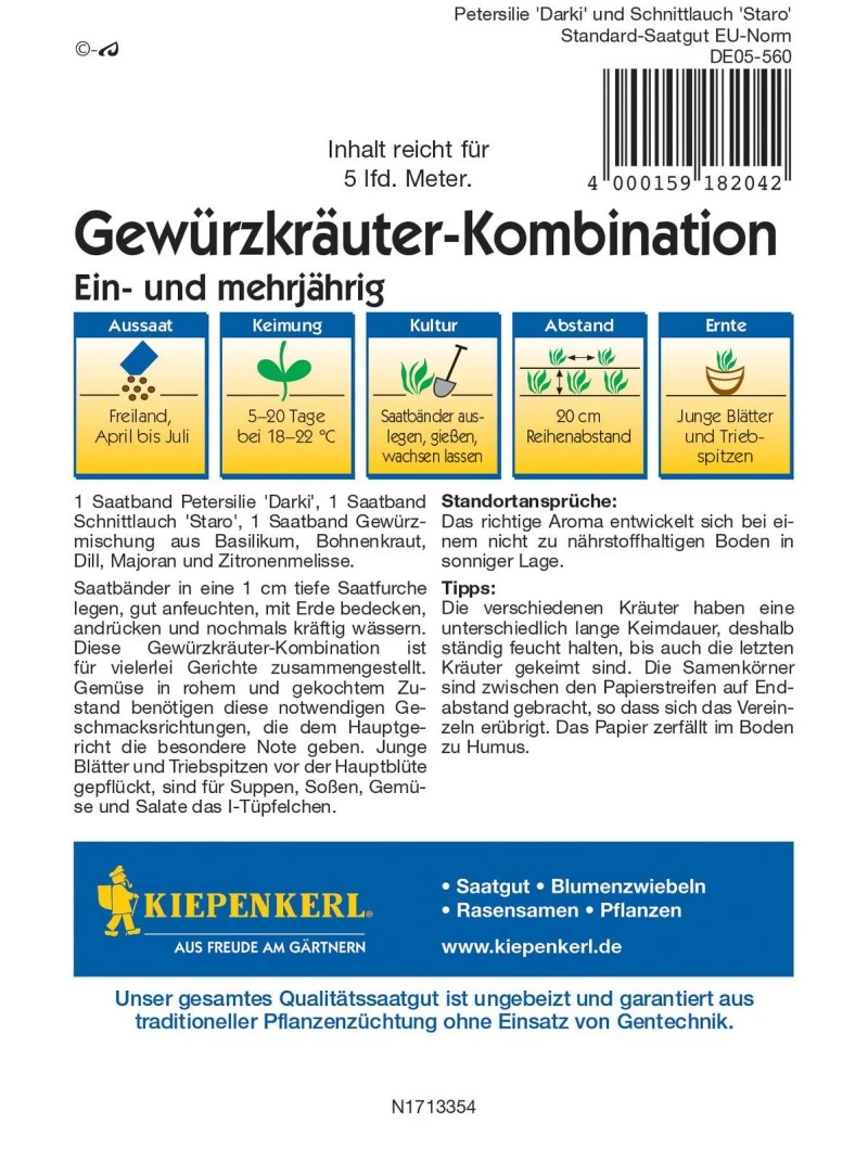 Gewürzkräuter-Kombination (Saatband), Ein- Und Mehrjährig 5 Gewürzkräuter-Kombination (Saatband), Ein- Und Mehrjährig – Bild 3