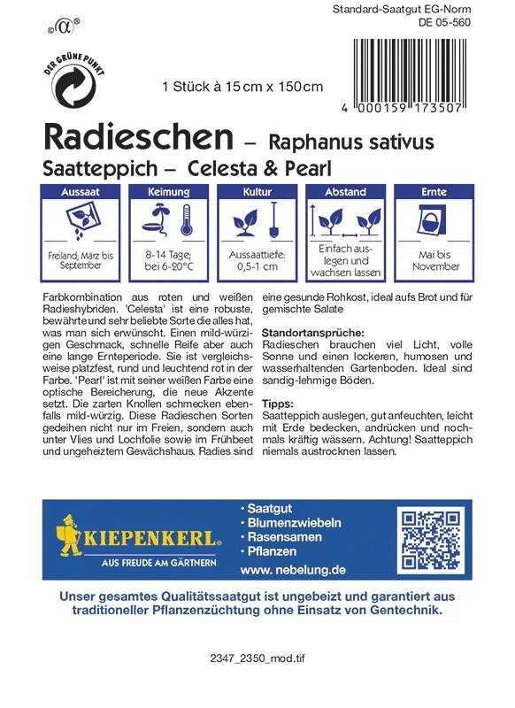 Saatteppich Radieschen Celesta& Pearl (15cm X 150cm) 3 Saatteppich Radieschen Celesta& Pearl (15cm X 150cm)