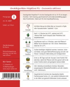 Snackgurken Hopeline F1 (Treibgurke/ Hausgurke), Knackig Geschmackvoll Und Widerstandsfähig 5 Snackgurken Hopeline F1 (Treibgurke/ Hausgurke), Knackig Geschmackvoll Und Widerstandsfähig -Samenshop24 Elegant Boutique snackgurken hopeline f12