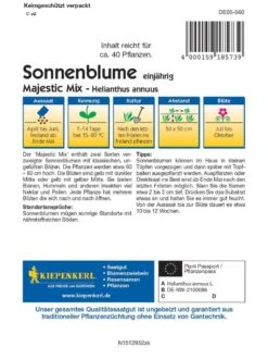 Sonnenblume Majestic Mix | Enthält Zwei Sorten Verzweigter Sonnenblumen | 60 - 80 Cm Wuchshöhe