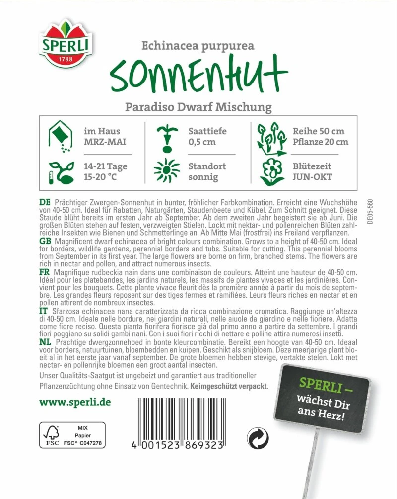 Sonnenhut Paradiso Dwarf, Niedriger Wuchs Nützlingsparadies 3 Sonnenhut Paradiso Dwarf, Niedriger Wuchs Nützlingsparadies