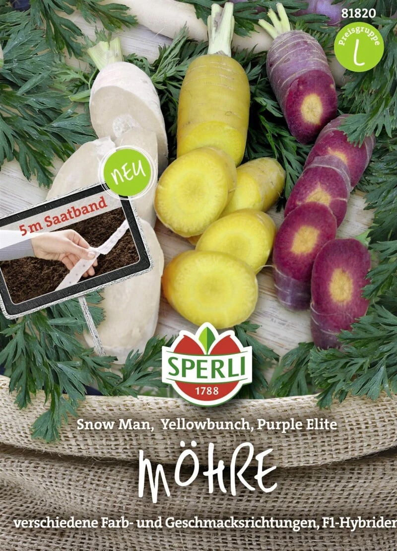 SPERLI Saatband Mit 3 Sorten Möhren Sorten: Snowman, Purple Elite, YellowBunch 5m Saatband 2 SPERLI Saatband Mit 3 Sorten Möhren Sorten: Snowman, Purple Elite, YellowBunch 5m Saatband
