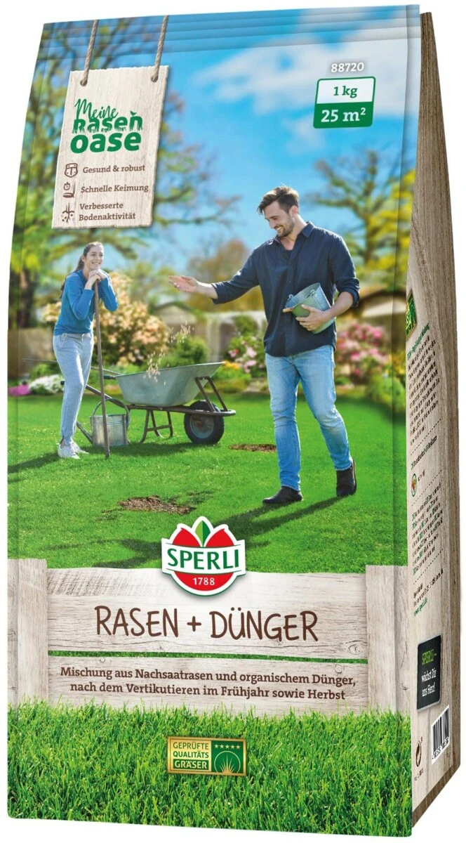 SPERLI's Rasen + Dünger, 1 Kg Für Ca. 25 M², Mischung Aus Nachsaatrasen Und Organischem Dünger 3 SPERLI's Rasen + Dünger, 1 Kg Für Ca. 25 M², Mischung Aus Nachsaatrasen Und Organischem Dünger