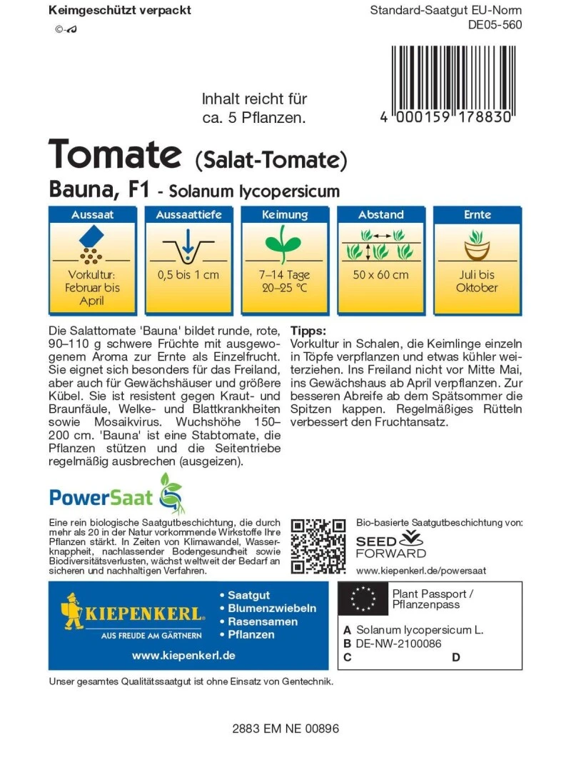 PowerSaat Salat-Tomate Bauna F1, Resistent Gg Kraut- Und Braunfäule, Freiland & Gewächshaus 3 PowerSaat Salat-Tomate Bauna F1, Resistent Gg Kraut- Und Braunfäule, Freiland & Gewächshaus
